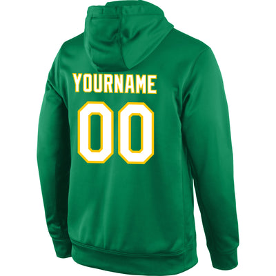 Custom Stitched Kelly Green White-Gold Sports Pullover Sweatshirt Hoodie