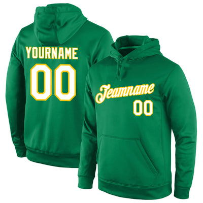 Custom Stitched Kelly Green White-Gold Sports Pullover Sweatshirt Hoodie