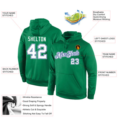 Custom Stitched Kelly Green White-Royal Sports Pullover Sweatshirt Hoodie