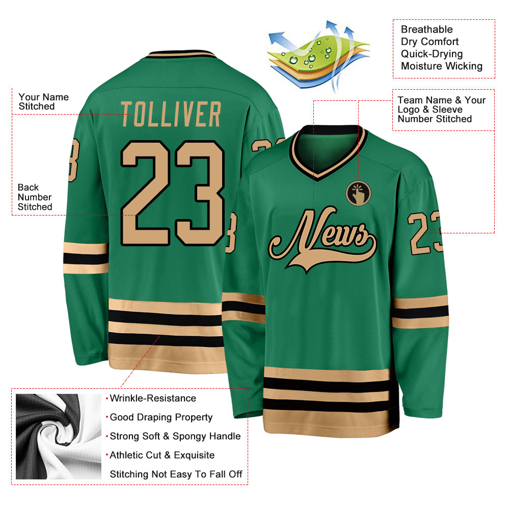 Custom Kelly Green Old Gold-Black Hockey Jersey