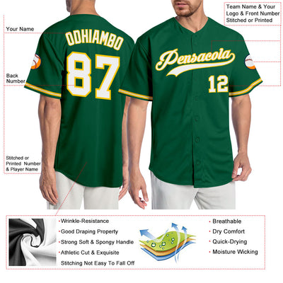 Custom Kelly Green White-Gold Authentic Baseball Jersey