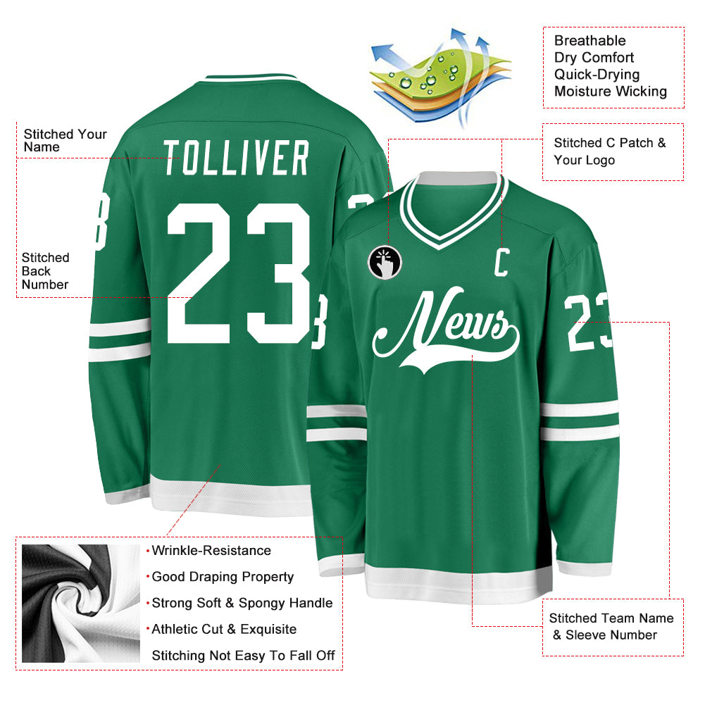 Custom Kelly Green White Hockey Jersey