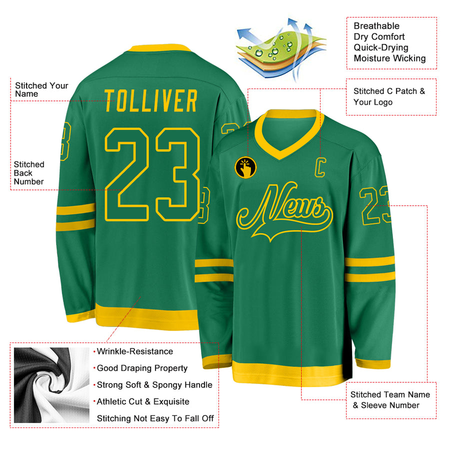 Custom Kelly Green Kelly Green-Gold Hockey Jersey