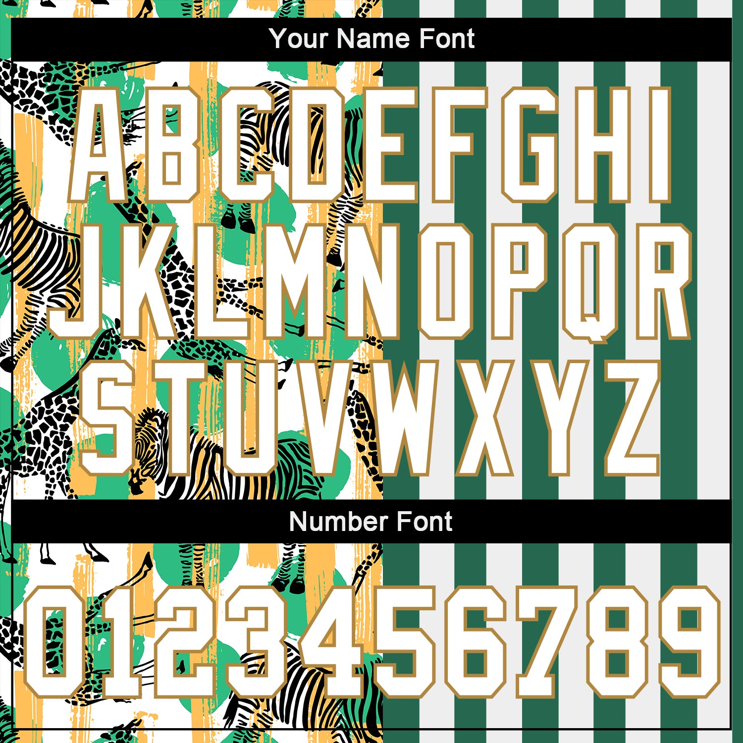 Custom Kelly Green White-Old Gold 3D Pattern Design Zebras And Giraffes Authentic Baseball Jersey