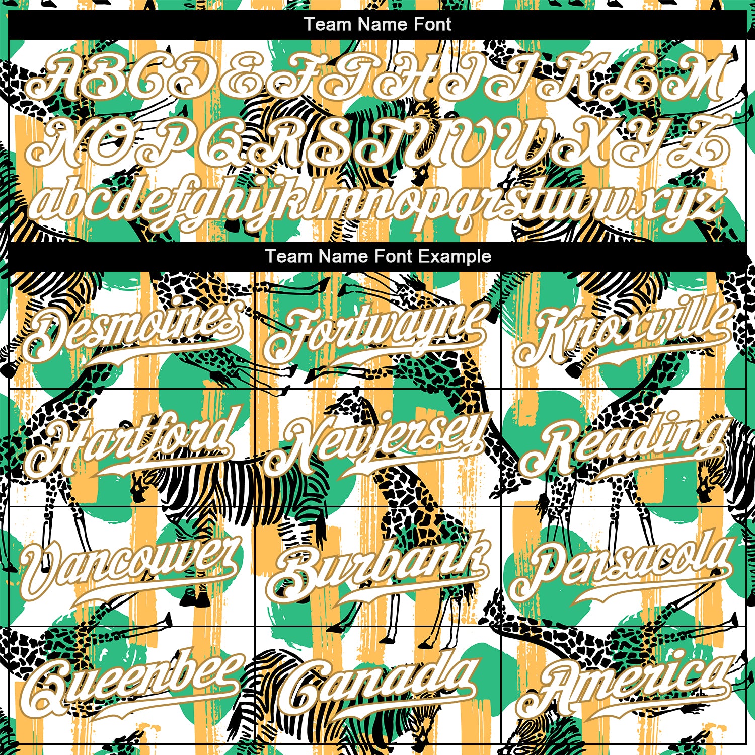 Custom Kelly Green White-Old Gold 3D Pattern Design Zebras And Giraffes Authentic Baseball Jersey