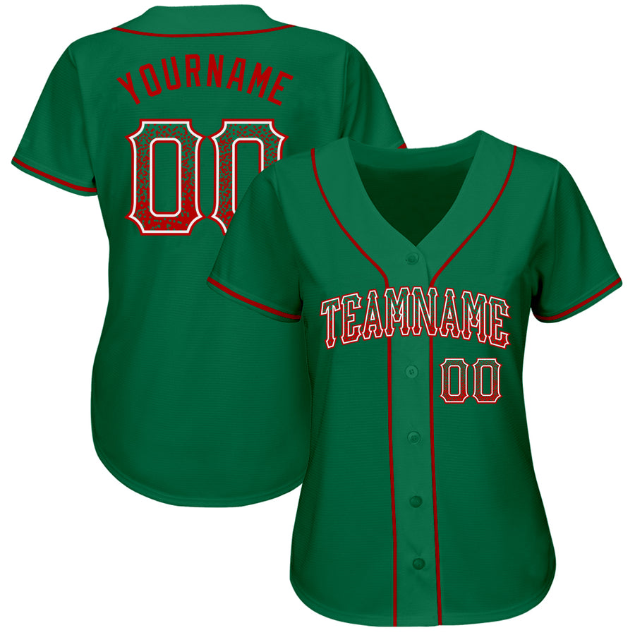 Custom Kelly Green Red-White Authentic Drift Fashion Baseball Jersey