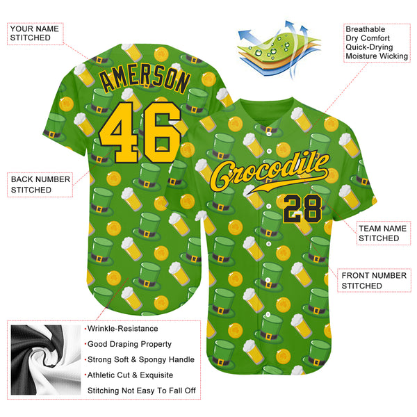 Custom 3D Pattern Baseball Jersey Kelly Green Gold-Black Design Authentic  St. Patrick's Day - FansIdea