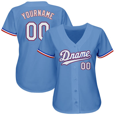 Custom Light Blue White-Red Authentic Baseball Jersey