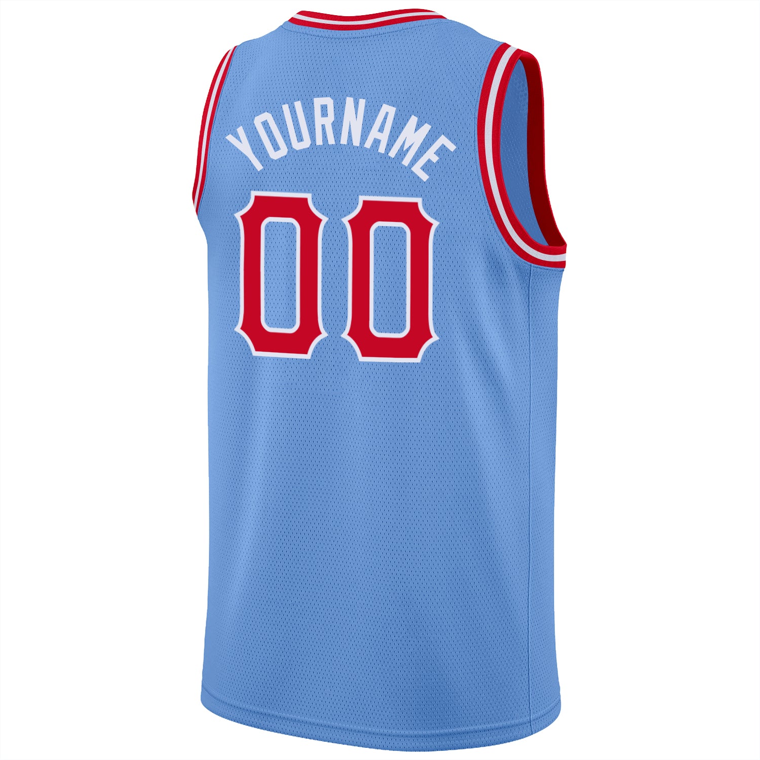 Custom Light Blue Red-White Round Neck Rib-Knit Basketball Jersey