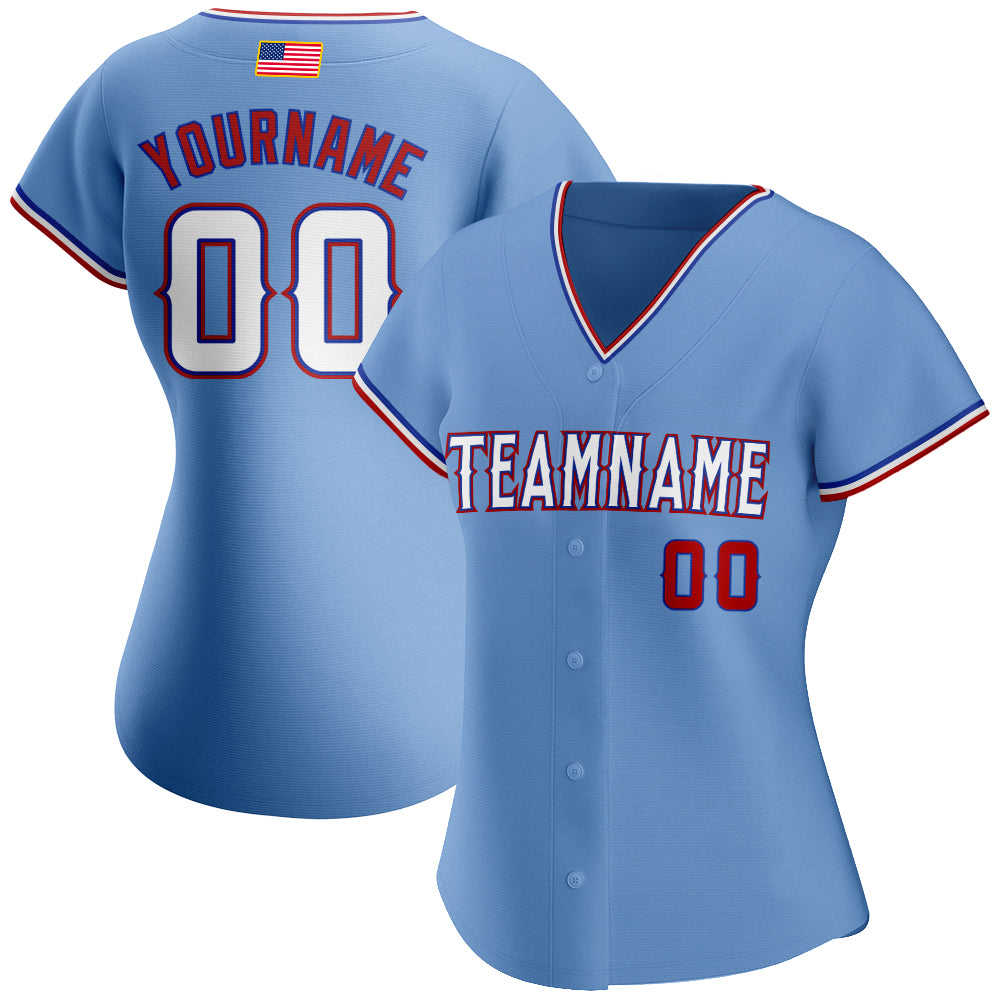 Custom Red Light Blue-White Authentic Baseball Jersey