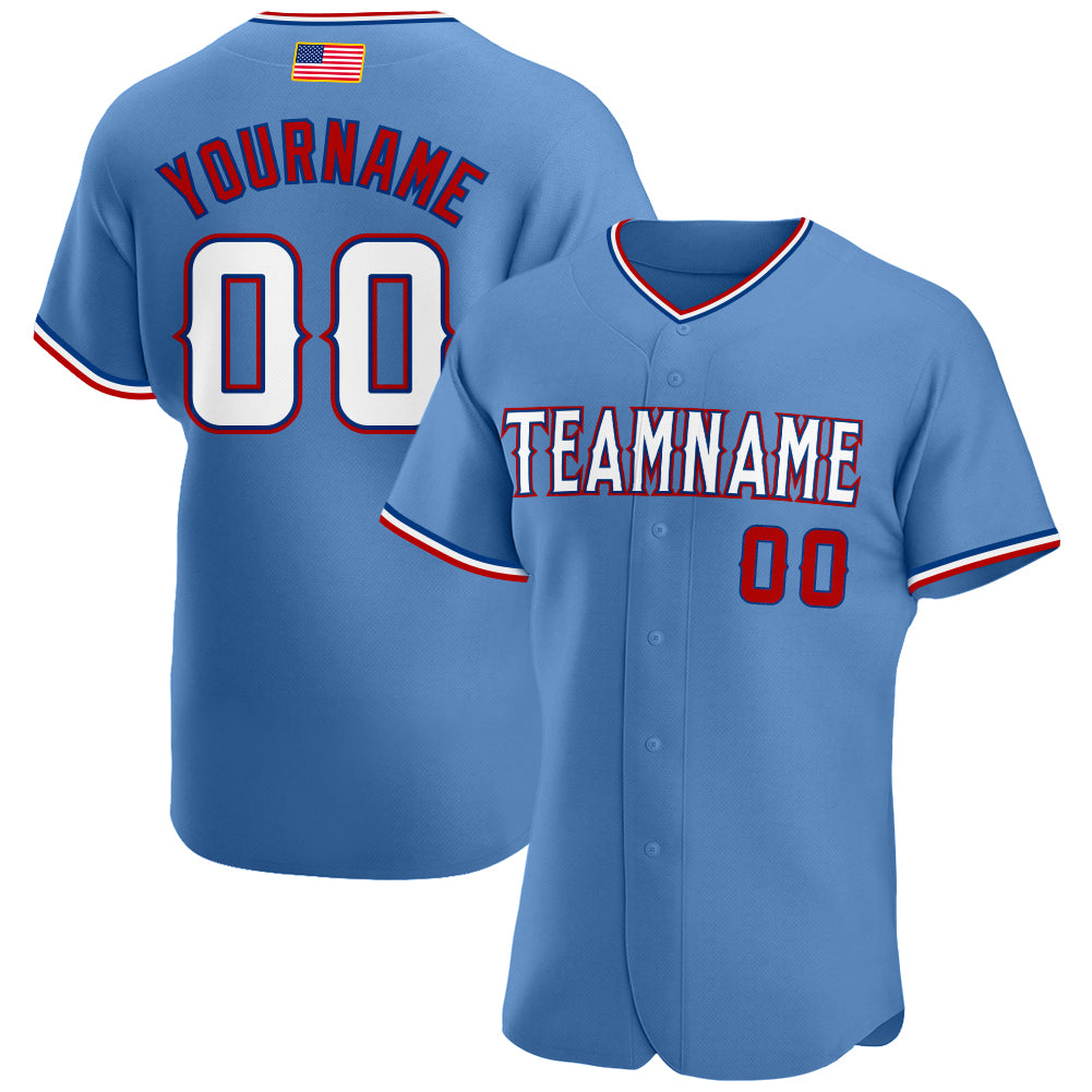 Custom Royal Baseball Jersey Light Blue-Red Authentic - FansIdea