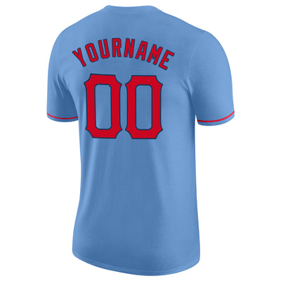 Custom Light Blue Red-Navy Performance T-Shirt