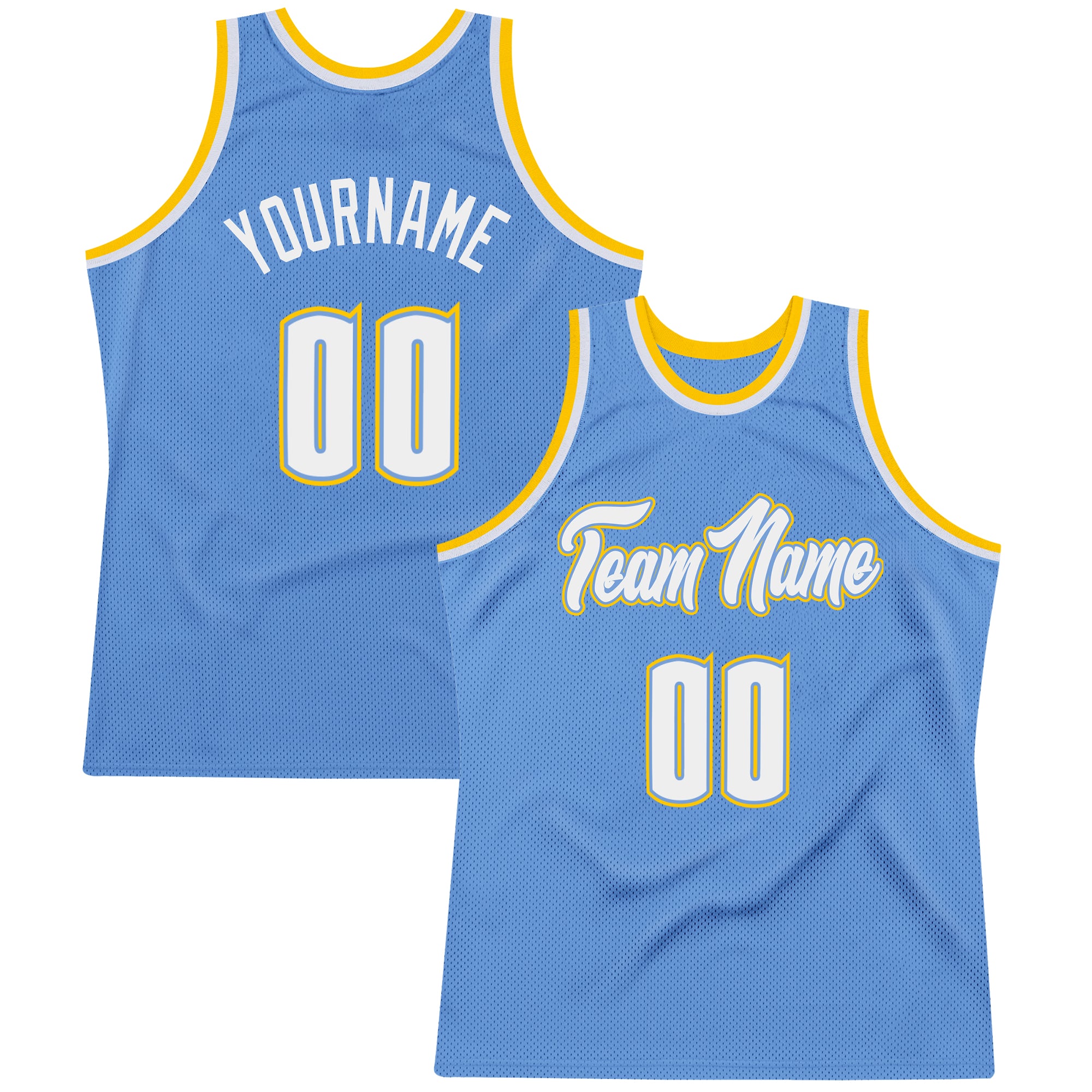 Custom Light Blue White-Gold Authentic Fade Fashion Basketball Jersey