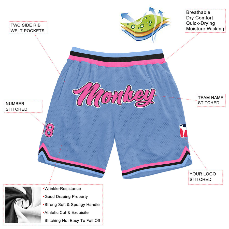 Custom Light Blue Pink-Black Authentic Throwback Basketball Shorts