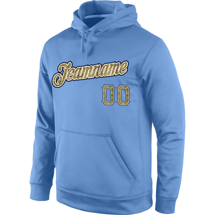 Custom Stitched Light Blue Camo-Navy Sports Pullover Sweatshirt Hoodie