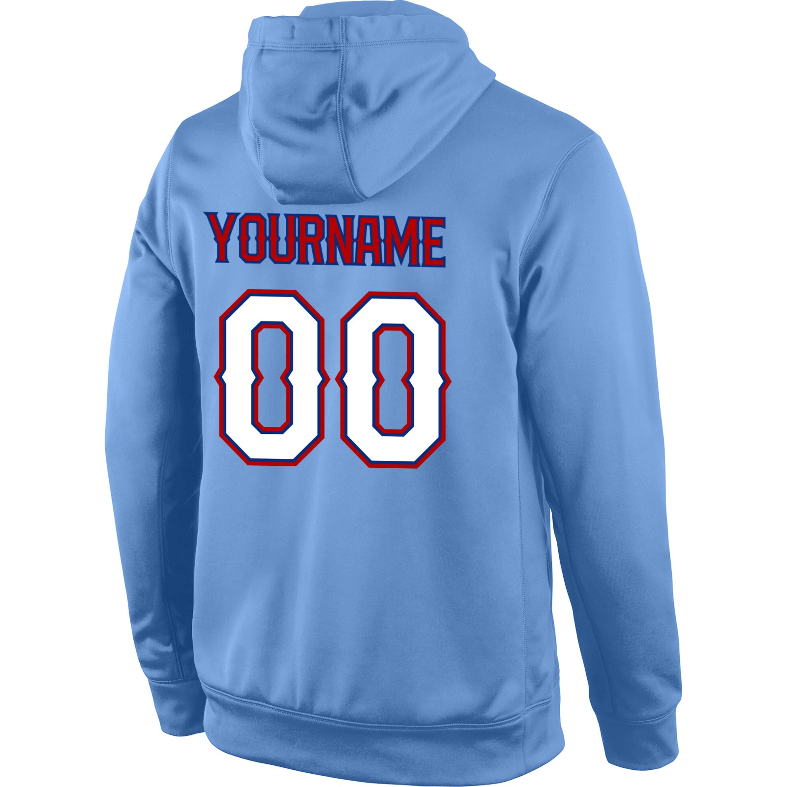 Custom Stitched Light Blue White-Red Sports Pullover Sweatshirt Hoodie