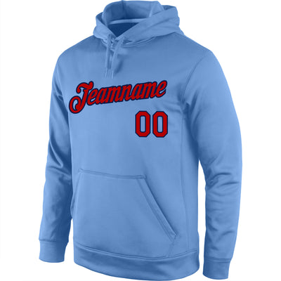 Custom Stitched Light Blue Red-Navy Sports Pullover Sweatshirt Hoodie