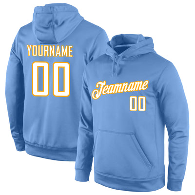 Custom Stitched Light Blue White-Gold Sports Pullover Sweatshirt Hoodie