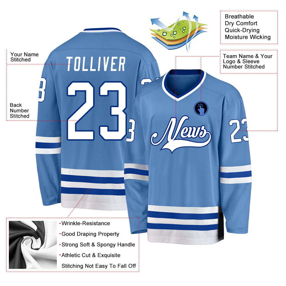 Custom Light Blue White-Royal Hockey Jersey