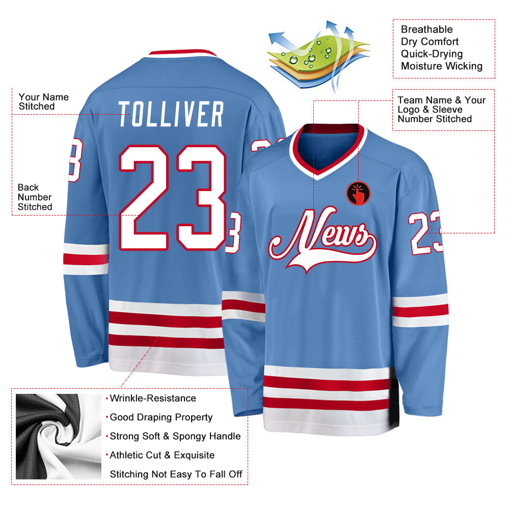Custom Light Blue White Royal-Red Hockey Lace Neck Jersey Discount