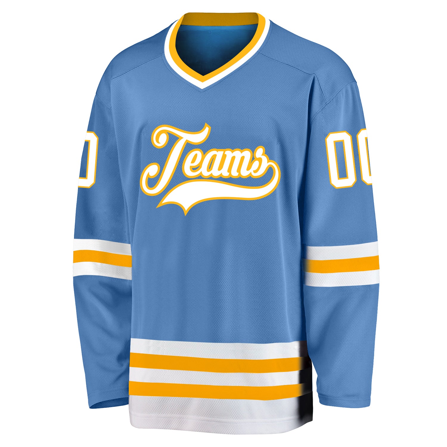 Custom Light Blue Gold-White Hockey Jersey Discount