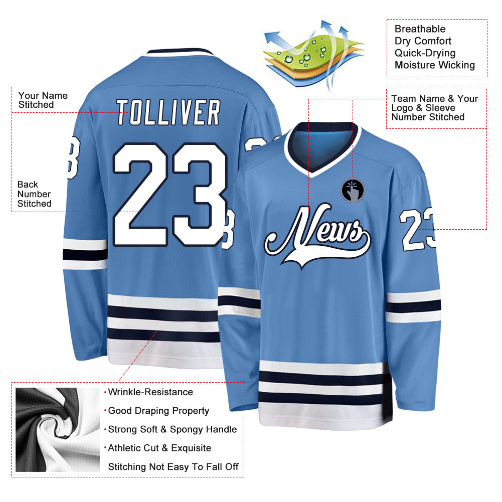 Custom Light Blue White-Navy Hockey Jersey