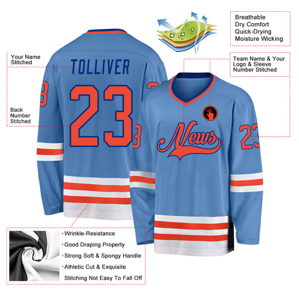 Custom Light Blue Orange-Royal Hockey Jersey Women's Size:XL