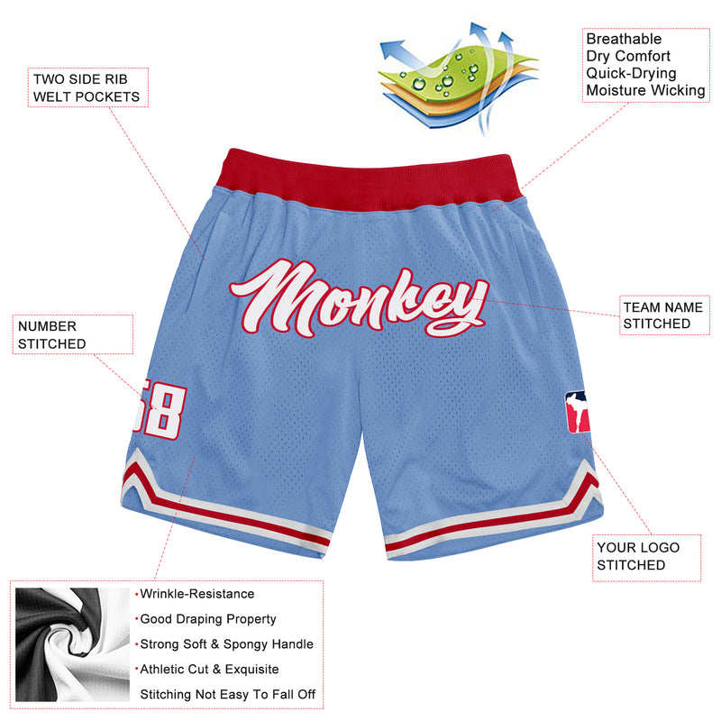 Custom Red Light Blue-White Authentic Throwback Basketball Shorts Sale  Online – FansCustom