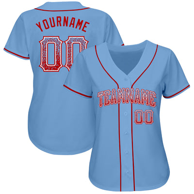 Custom Light Blue Red-White Authentic Drift Fashion Baseball Jersey