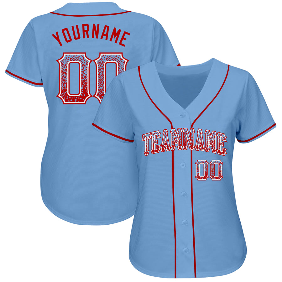 Custom Light Blue Red-White Authentic Drift Fashion Baseball Jersey