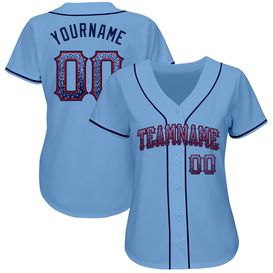 Custom Light Blue Navy-Red Authentic Drift Fashion Baseball Jersey