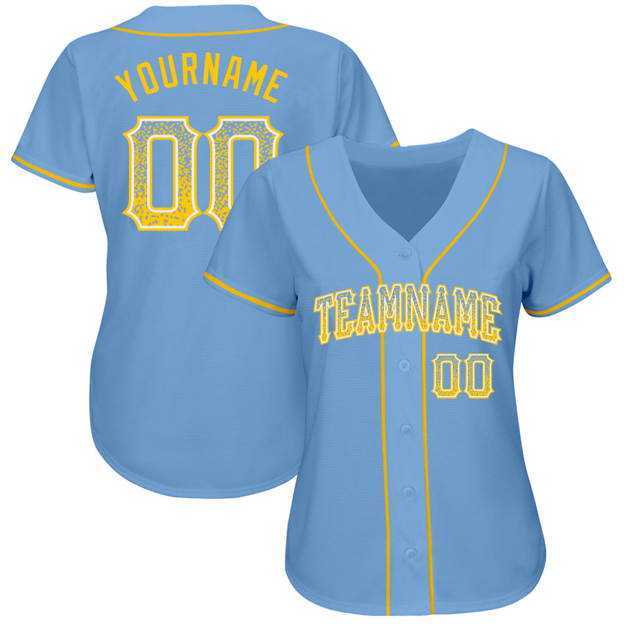 Custom Light Blue Gold-White Authentic Drift Fashion Baseball Jersey