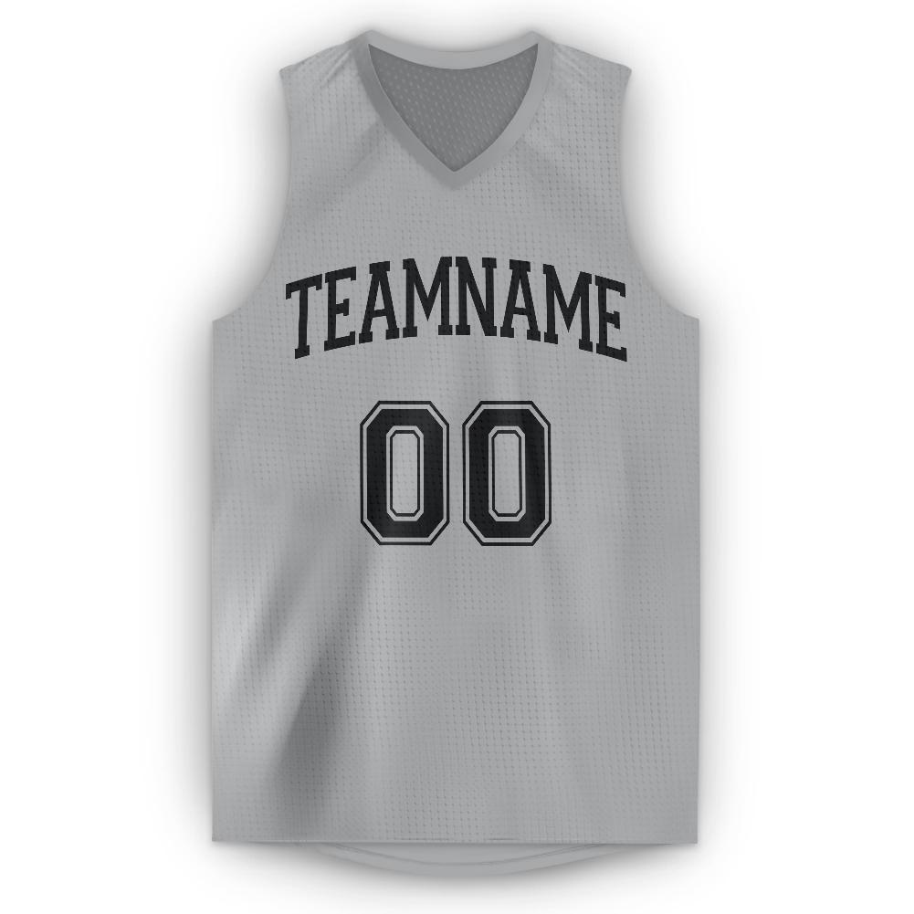 Custom Silver Gray Black V-Neck Basketball Jersey Youth Size:L