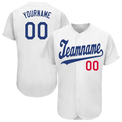 Custom White Royal-Red Baseball Jersey