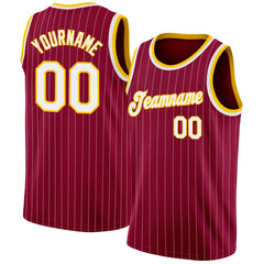 FIITG Custom Basketball Jersey Gold White Pinstripe Maroon Authentic Men's Size:L