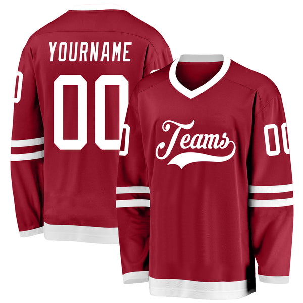 Custom Maroon Hockey Jersey White - FansIdea