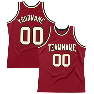 Custom Maroon Cream-Black Authentic Throwback Basketball Jersey