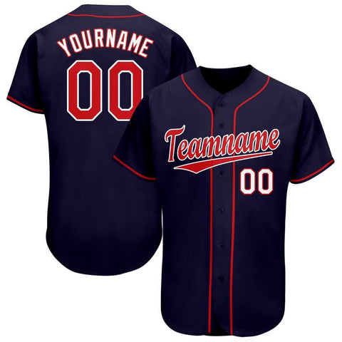 Custom Navy Baseball Jersey Red-White - FansIdea