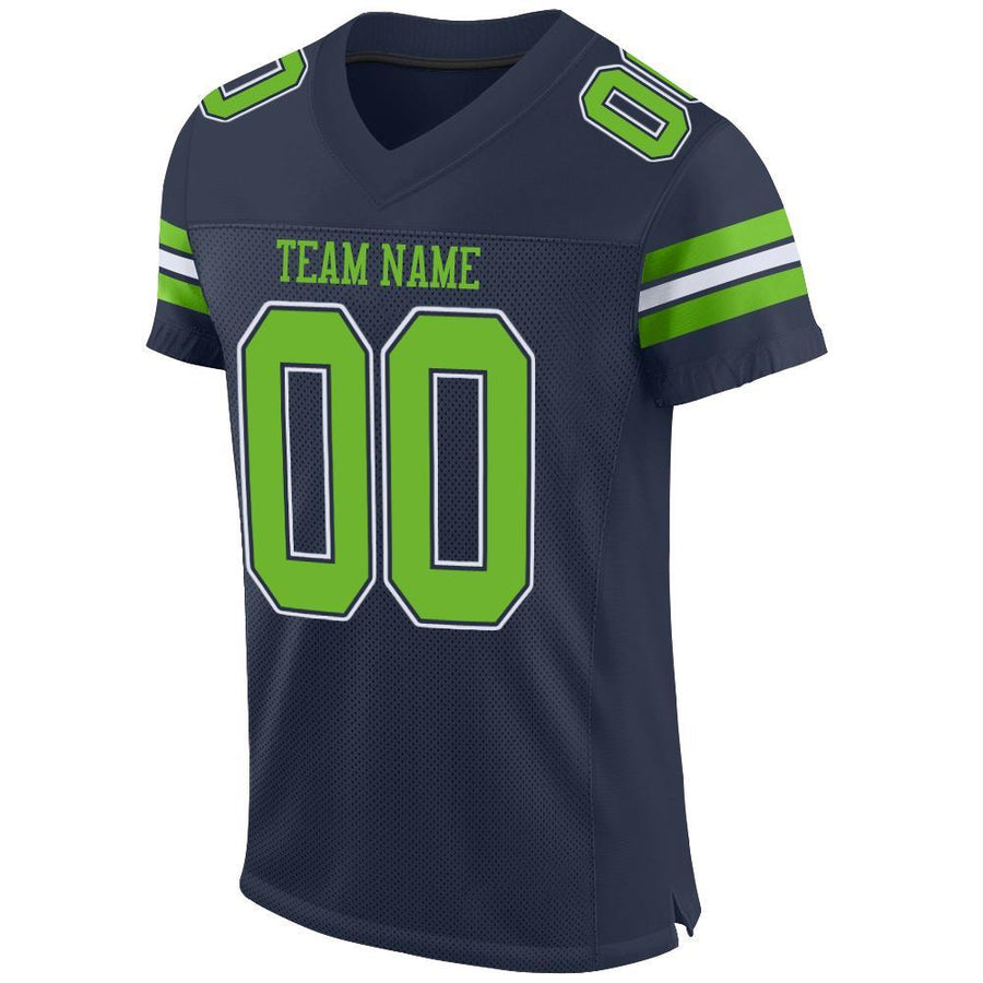 Custom Navy Neon Green-White Mesh Authentic Football Jersey