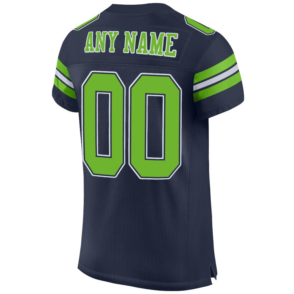 Custom Navy Neon Green-White Mesh Authentic Football Jersey