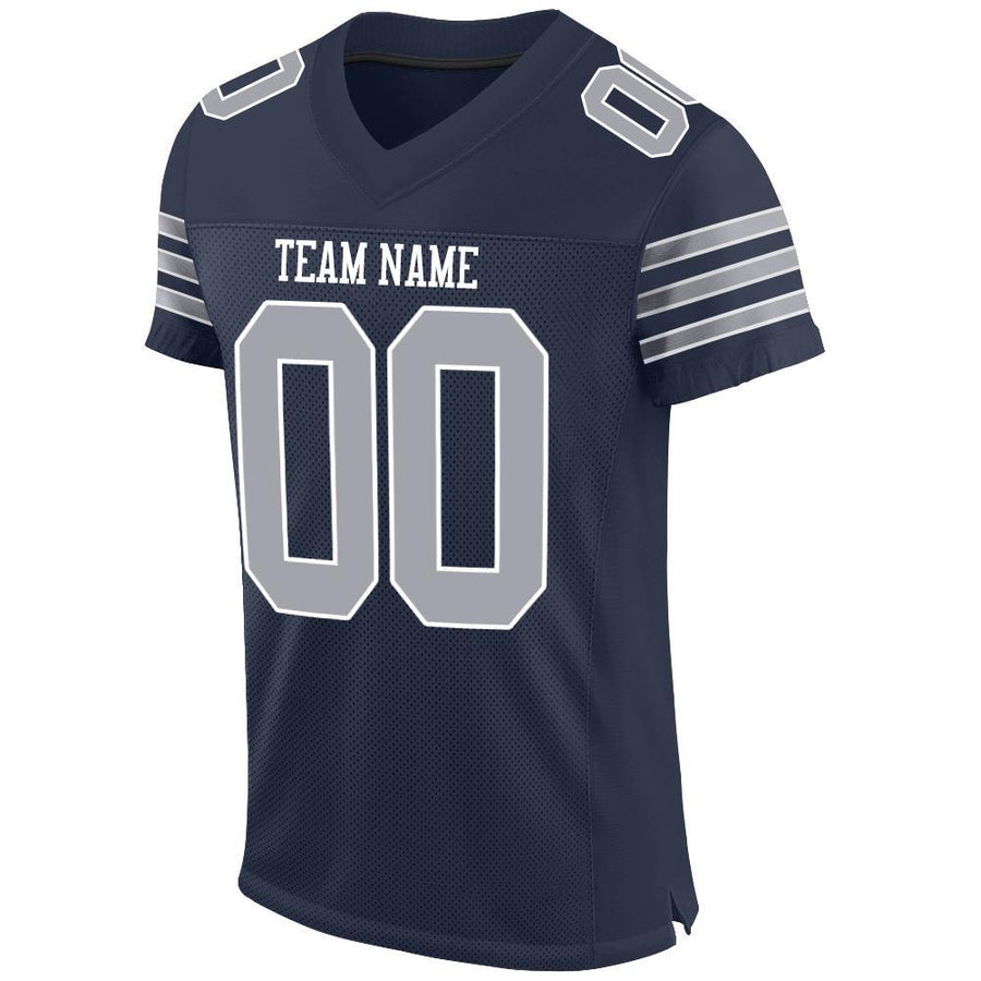 Custom Navy Gray-White Mesh Authentic Football Jersey