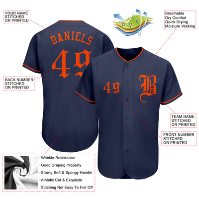 Custom Navy Orange Authentic Baseball Jersey