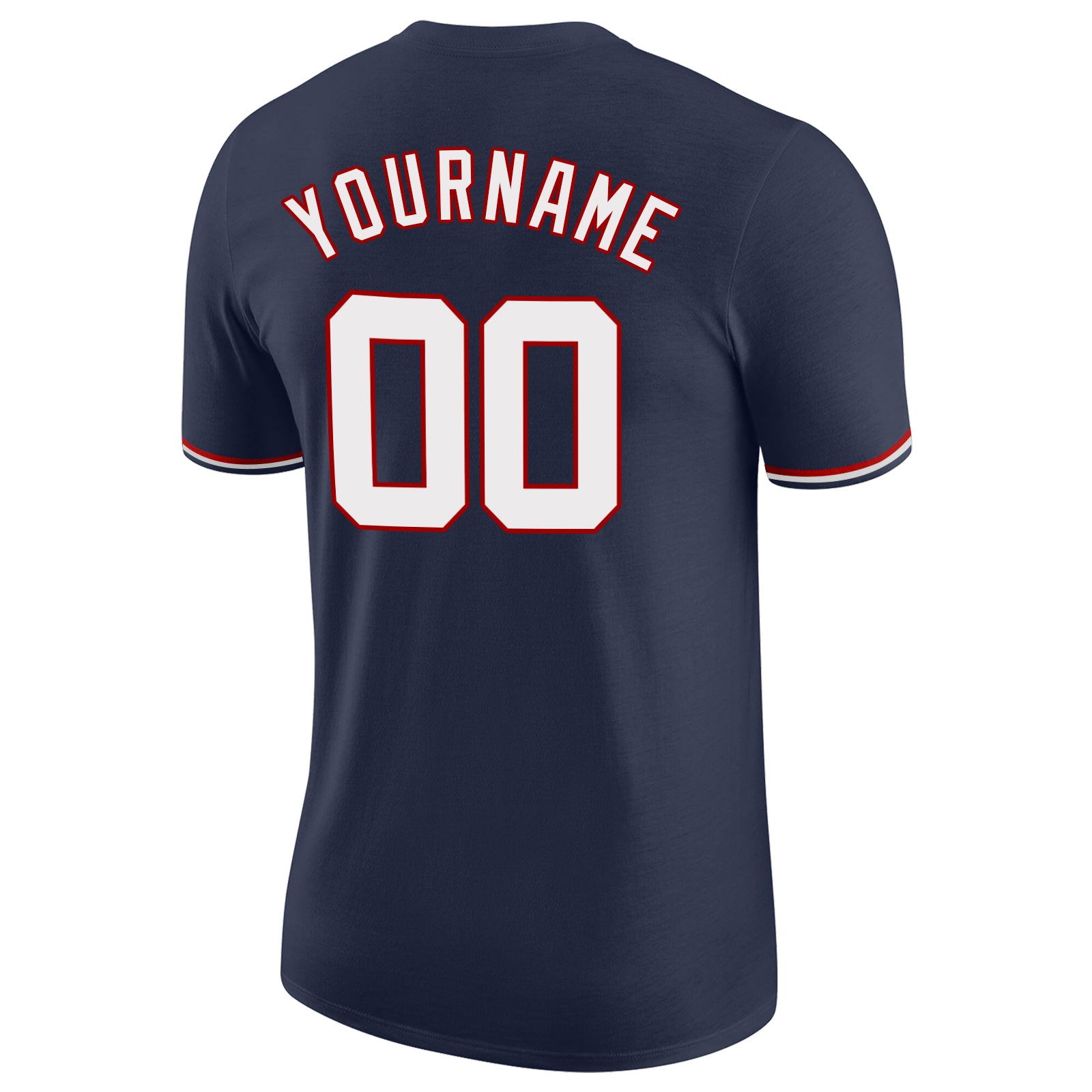 Custom Navy White-Red Performance T-Shirt