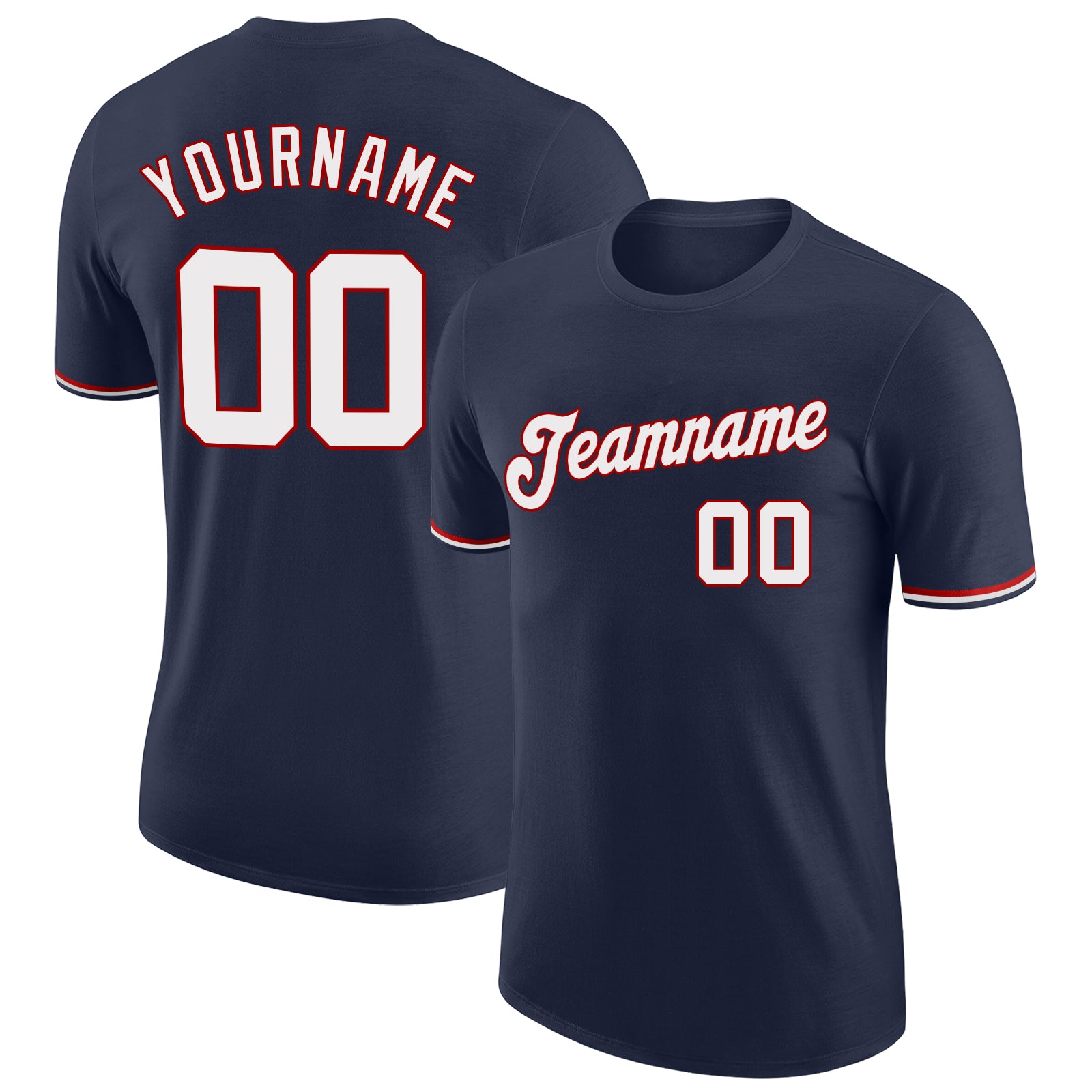 Custom Navy White-Red Performance T-Shirt