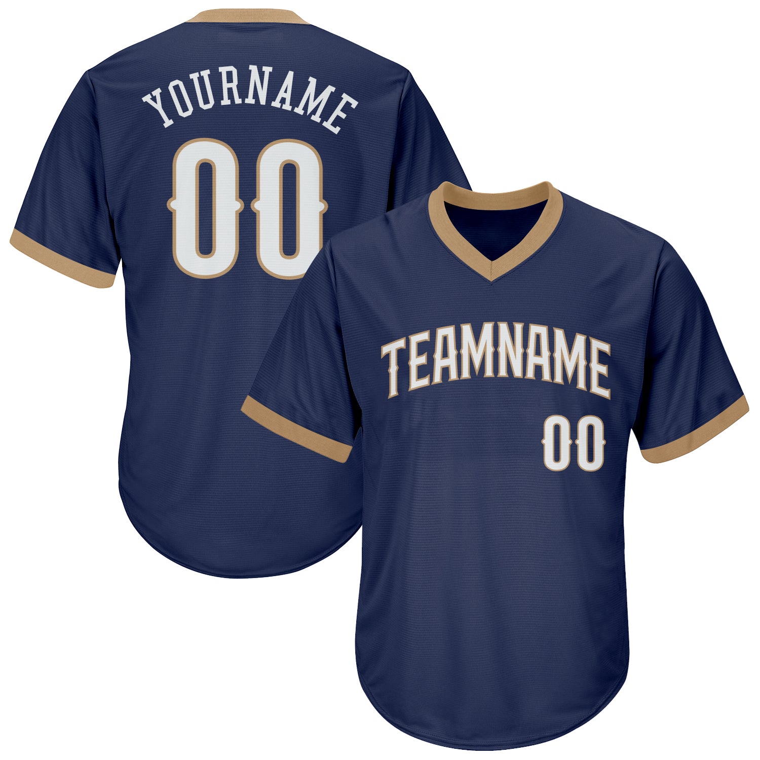 Custom Navy White-Old Gold Authentic Throwback Rib-Knit Baseball Jersey Shirt