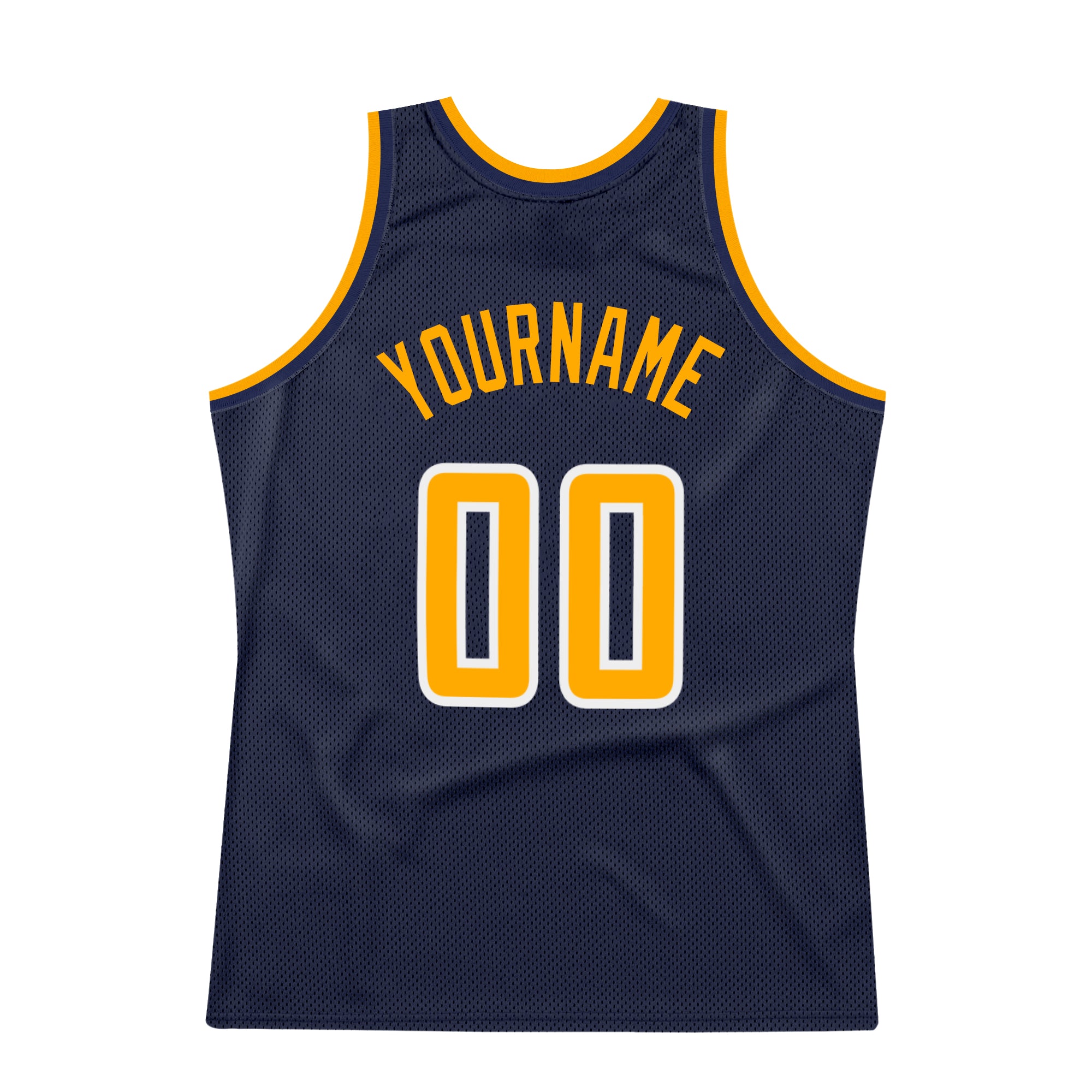 Custom Navy Gold-White Authentic Throwback Basketball Jersey