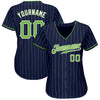 Custom Navy White Pinstripe Neon Green-White Authentic Baseball Jersey