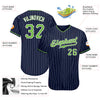 Custom Navy White Pinstripe Neon Green-White Authentic Baseball Jersey