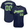 Custom Navy White Pinstripe Neon Green-White Authentic Baseball Jersey