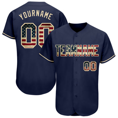 Custom Navy Vintage USA Flag-Cream Authentic Baseball Jersey